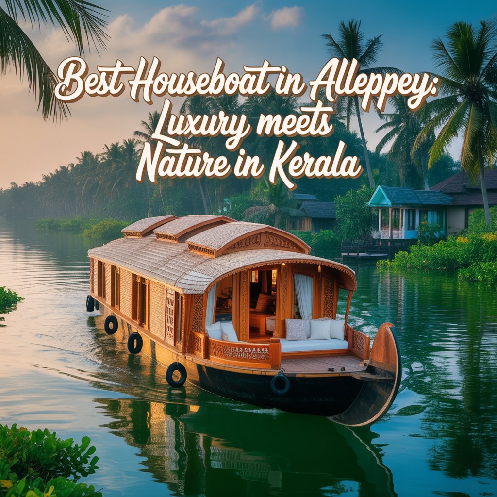 Best luxury houseboat in Alleppey floating through Kerala backwaters surrounded by palm trees and nature