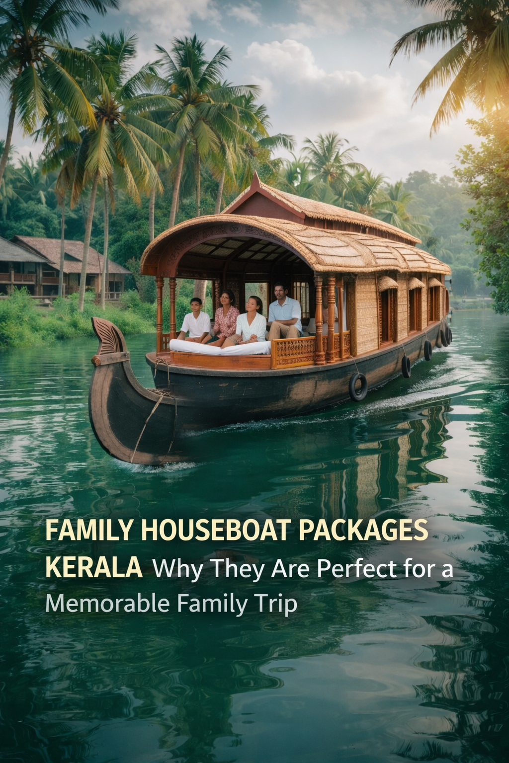 Family enjoying a traditional Kerala houseboat cruise showcasing family houseboat packages Kerala in serene backwaters