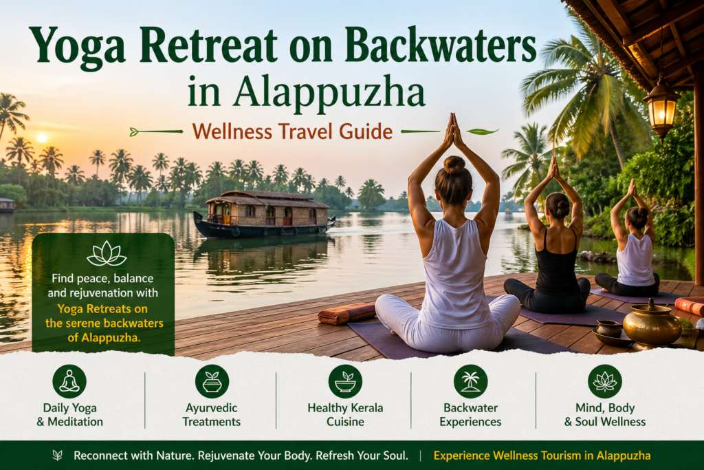 Yoga Retreat on Backwaters in Alappuzha with serene houseboat yoga session