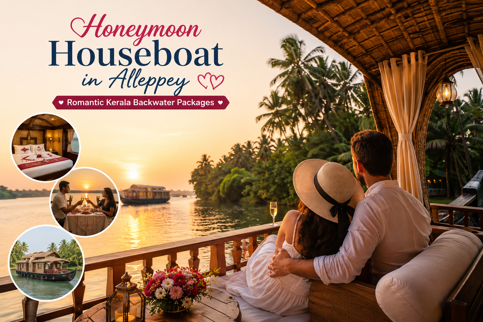 Honeymoon Houseboat in Alleppey with Romantic Kerala Backwater Cruise at Sunset