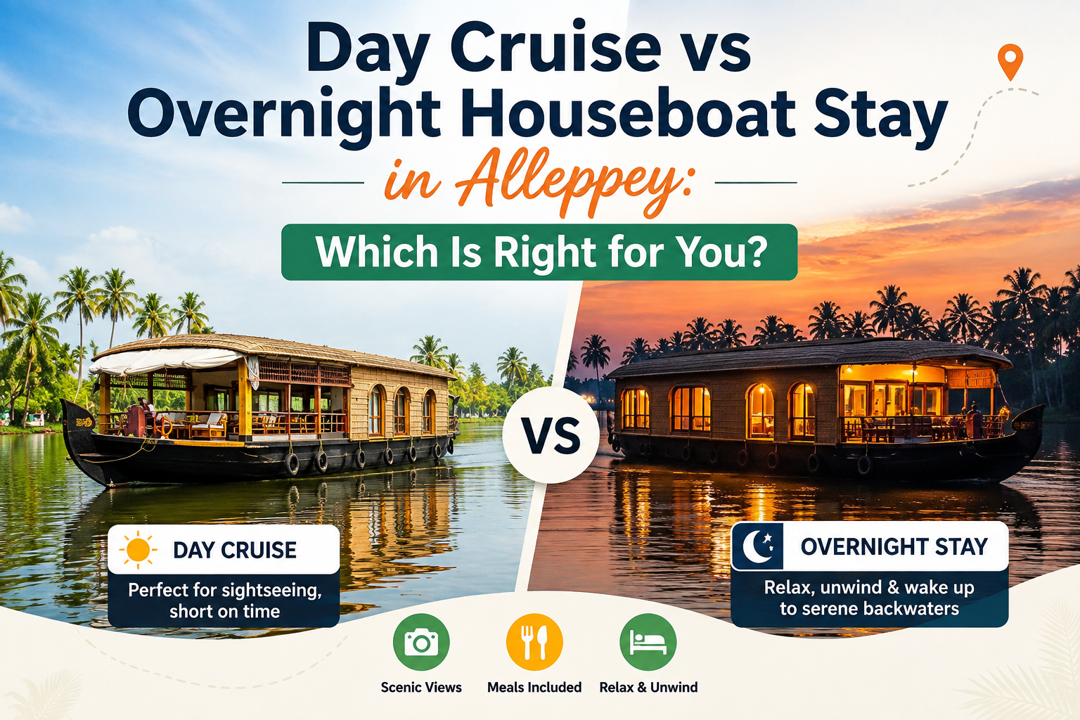 Day Cruise vs Overnight Houseboat Stay in Alleppey
